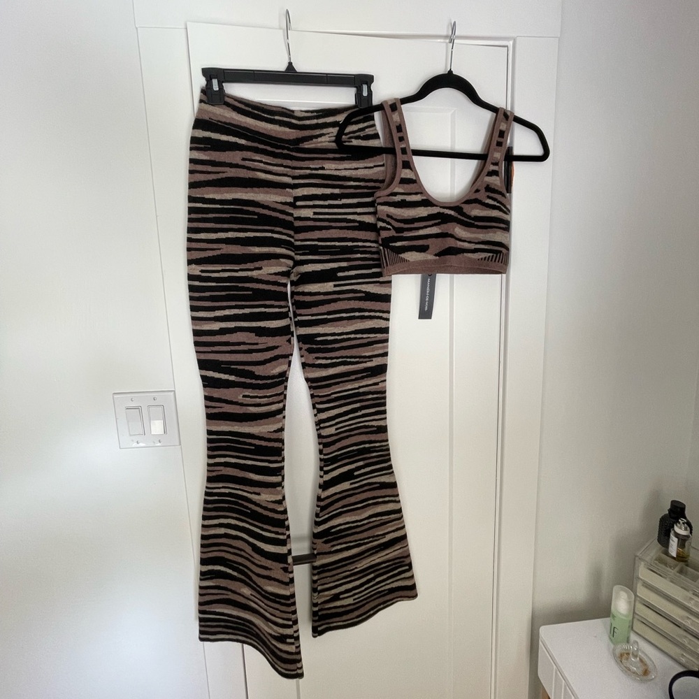 Maniere De Voir Zebra Print Flare Pants Set